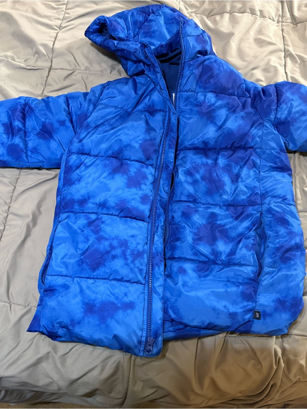 GAP Bright Blue Tie-Dye Hooded Puffer Jacket